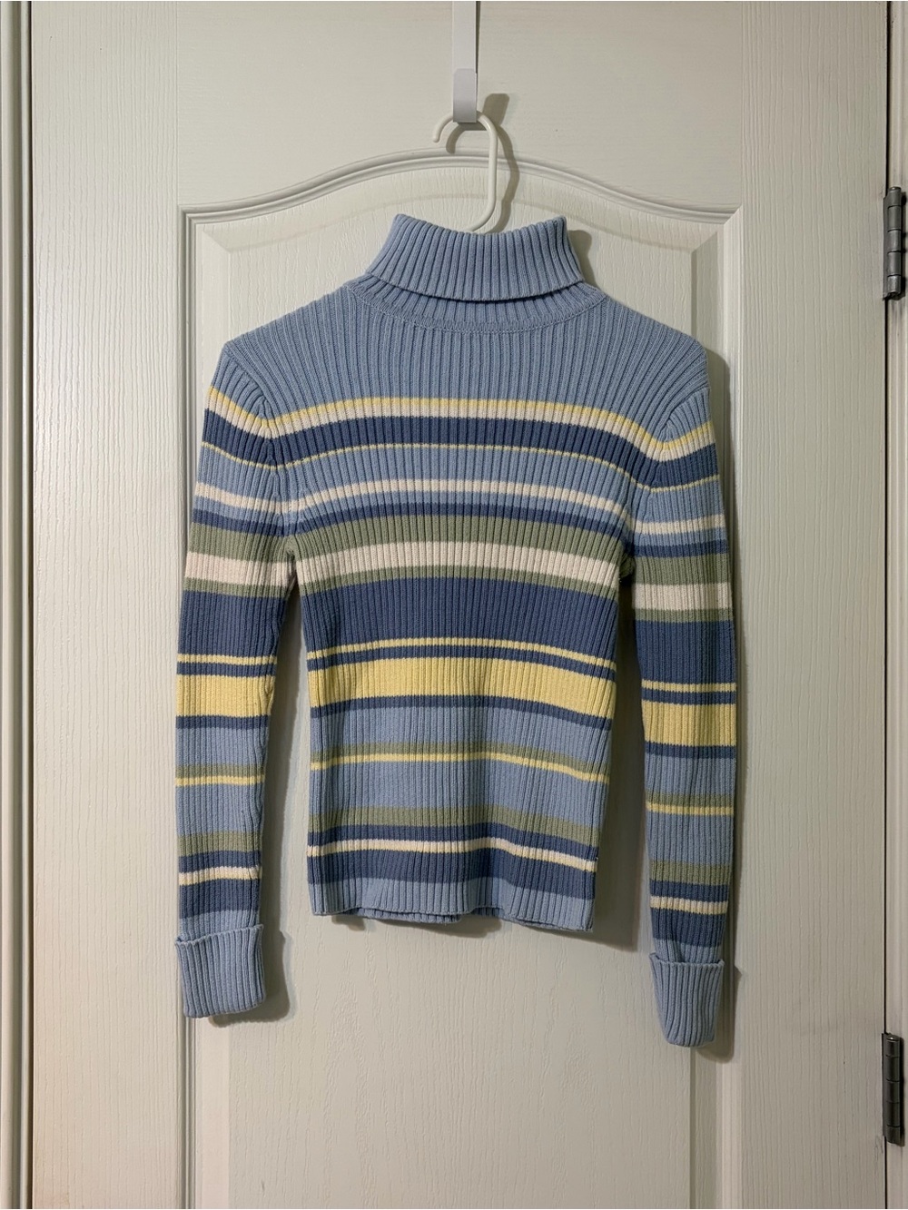 Striped Ribbed Turtleneck Sweater - Blue Multi